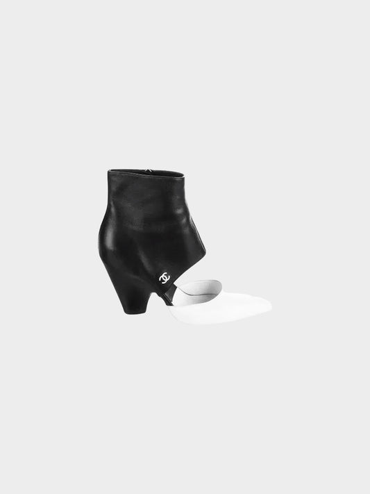 Chanel Cruise 2020 Black and White Leather Cut-out Boots