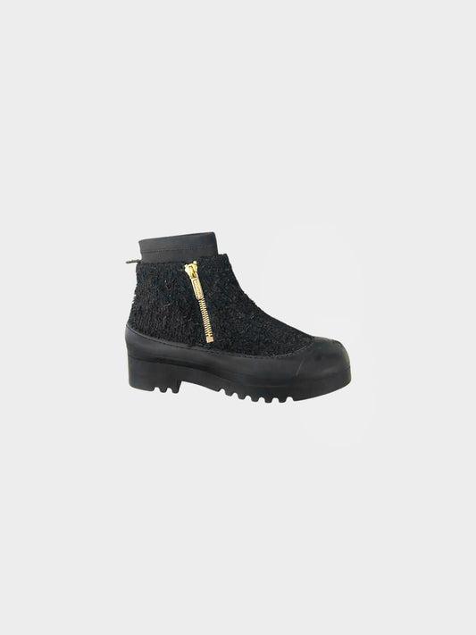 Chanel FW 2019 Black Tweed and Rubber Ankle Boots