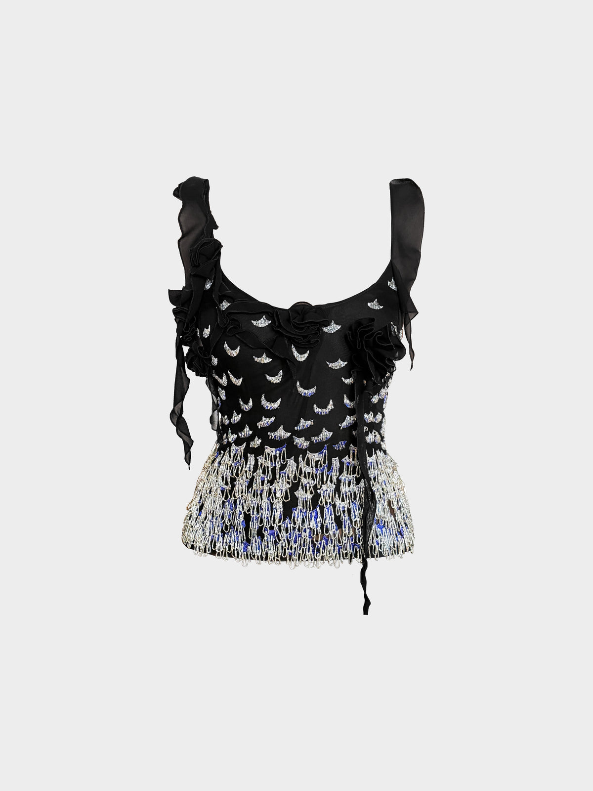 Armani SS 2005 Black Beaded Ruffled Top