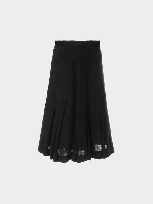 Comme des Garçons 1990s Black Linen Pleated Skirt