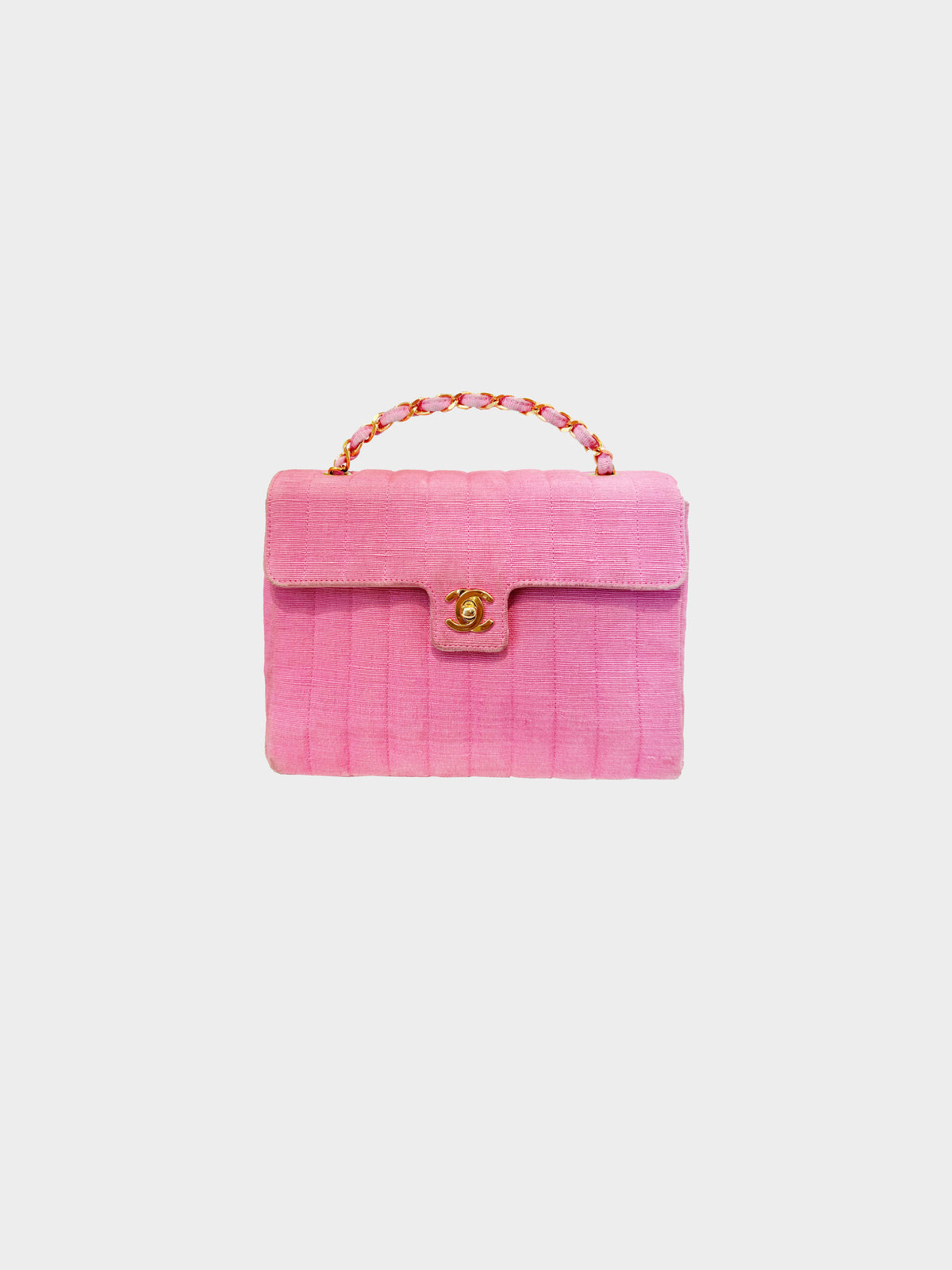 Chanel 1991-1994 Pink Canvas Stitched Flap Bag