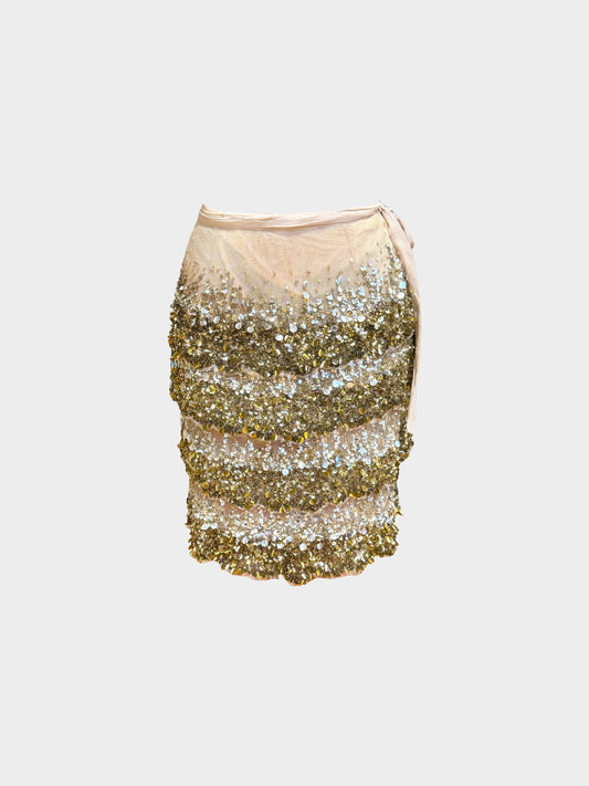 Blumarine 2000s Glitter Sequins Mesh Skirt
