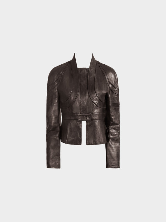 Valentino 2000s Dark Grey Tapered Leather Jacket