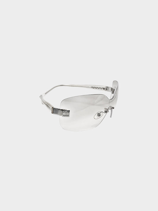 Chanel 2000s Silver Rimless Mono Lens Sunglasses