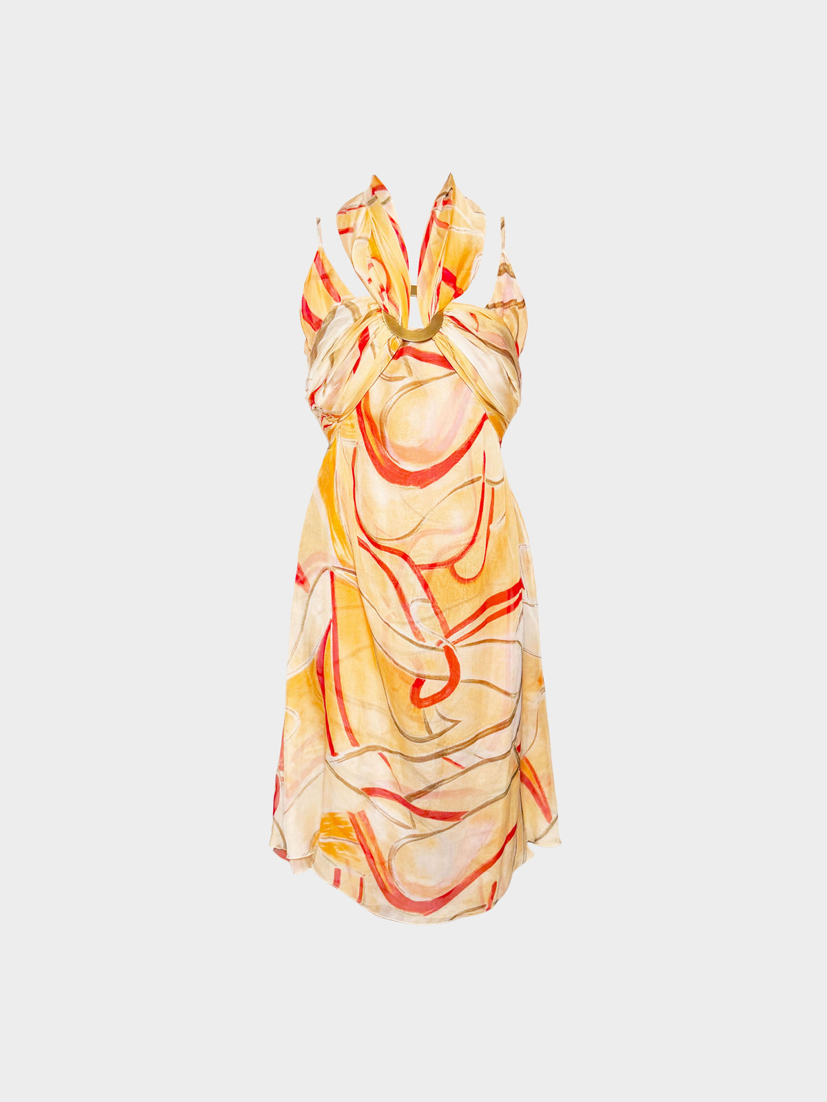 Valentino 2000s Swirl Print Sheer Halter Dress