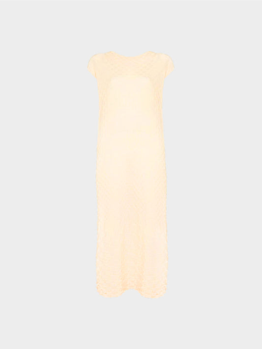 Issey Miyake Fall 2023 Beige Shell Knit Wool Maxi Dress