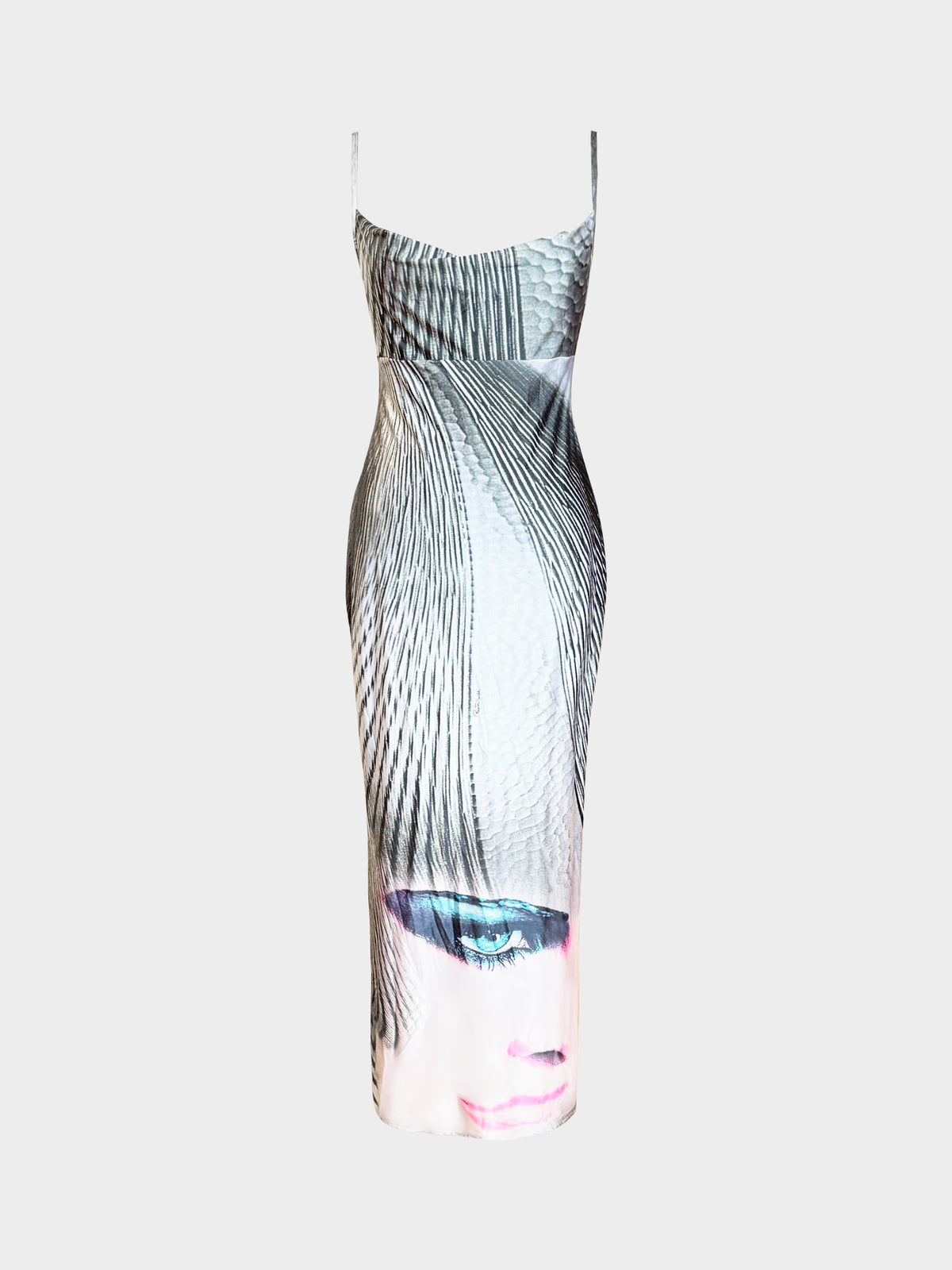 Roberto Cavalli SS 2001 Face Print Silk Maxi Dress