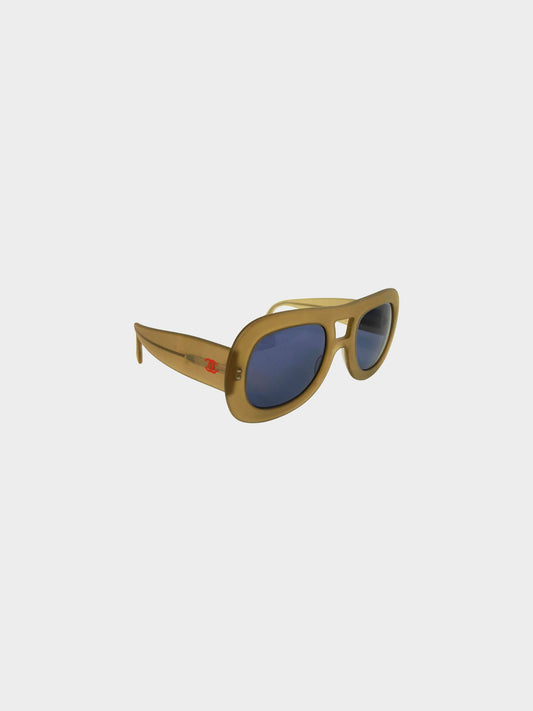 Chanel 1990s Rare Green Chunky Rue Cambon Sunglasses
