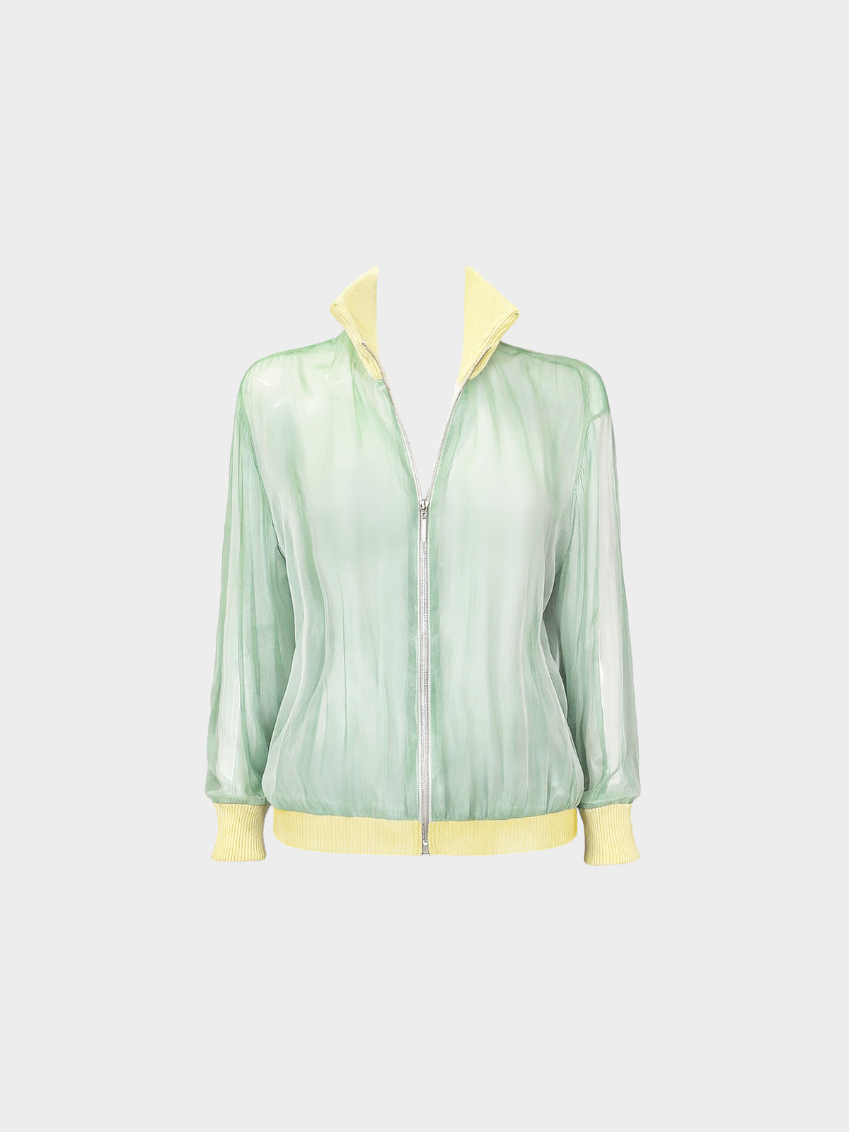 Christian Dior by John Galliano 2001 Green Iridescent Sheer Silk Chiffon Bomber Jacket