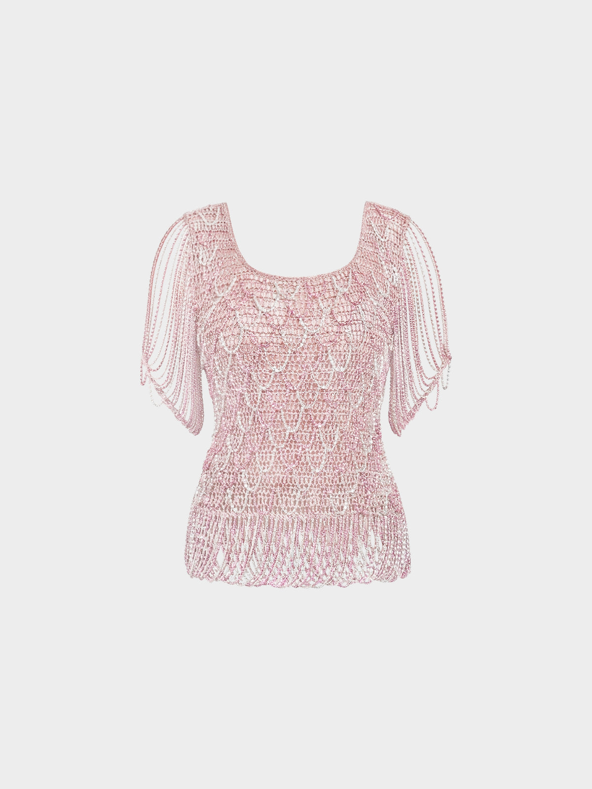 Loris Azzaro 1970s Pink and Silver Lurex Crochet Chain Top