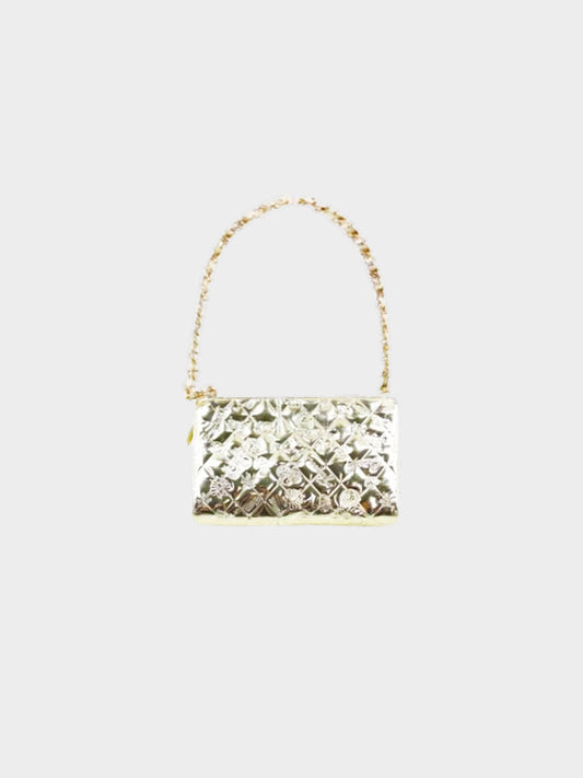 Chanel 2006-2008 Metallic Gold Patent Leather Precious Symbols Pochette Bag