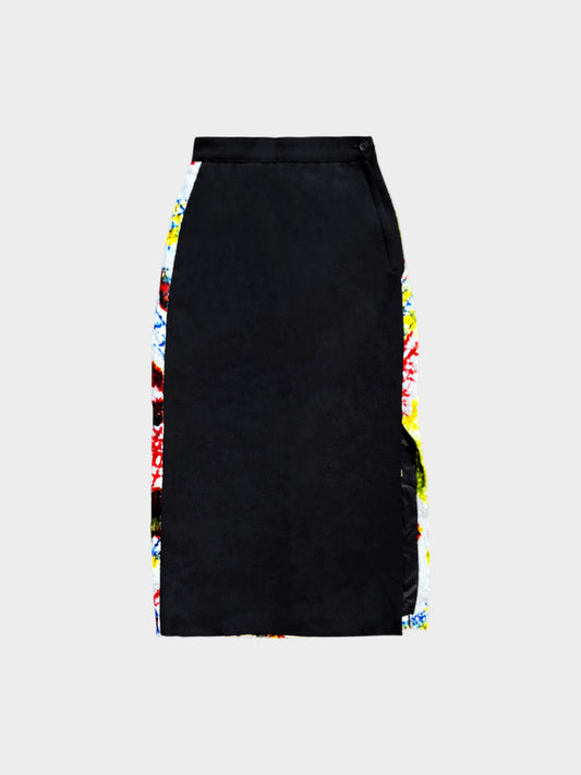 Issey Miyake 1990s Multicolor Printed Velvet and Gabardine Skirt