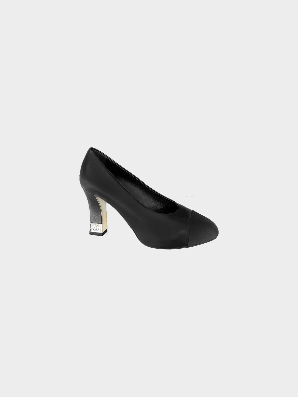 Chanel 2020 Black Lambskin Leather and Grosgrain Pumps