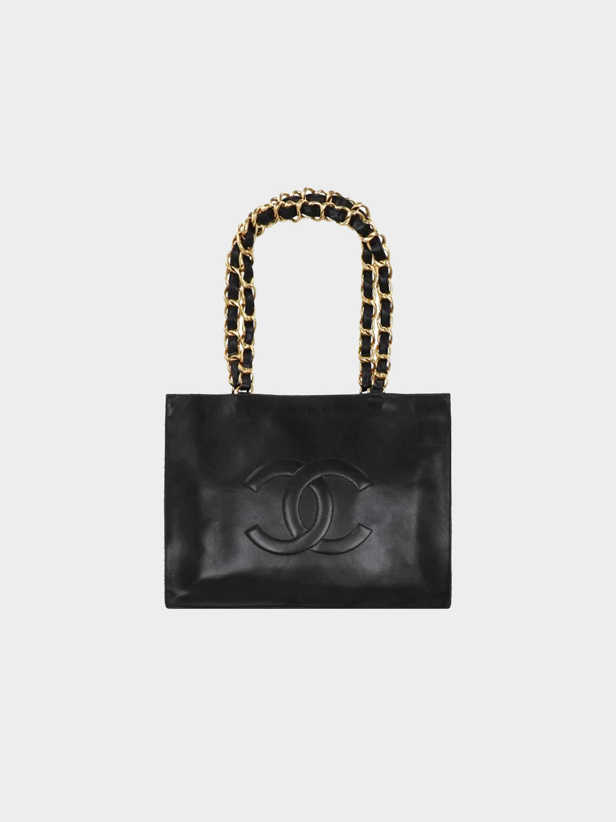 Chanel 1990s Black Lambskin Leather CC Tote Bag