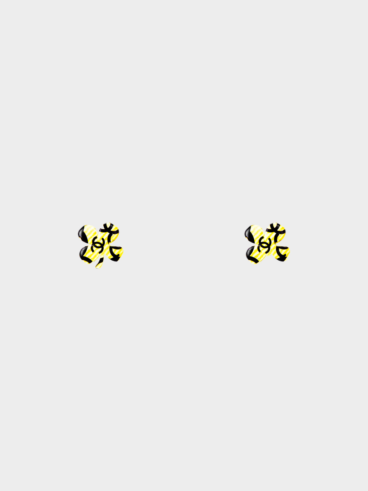 Chanel Spring 2002 Black and Yellow Four-Leaf Clover CC Stud Earrings