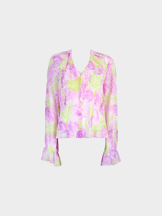 Escada Mid 2010s Floral Print Silk Blouse