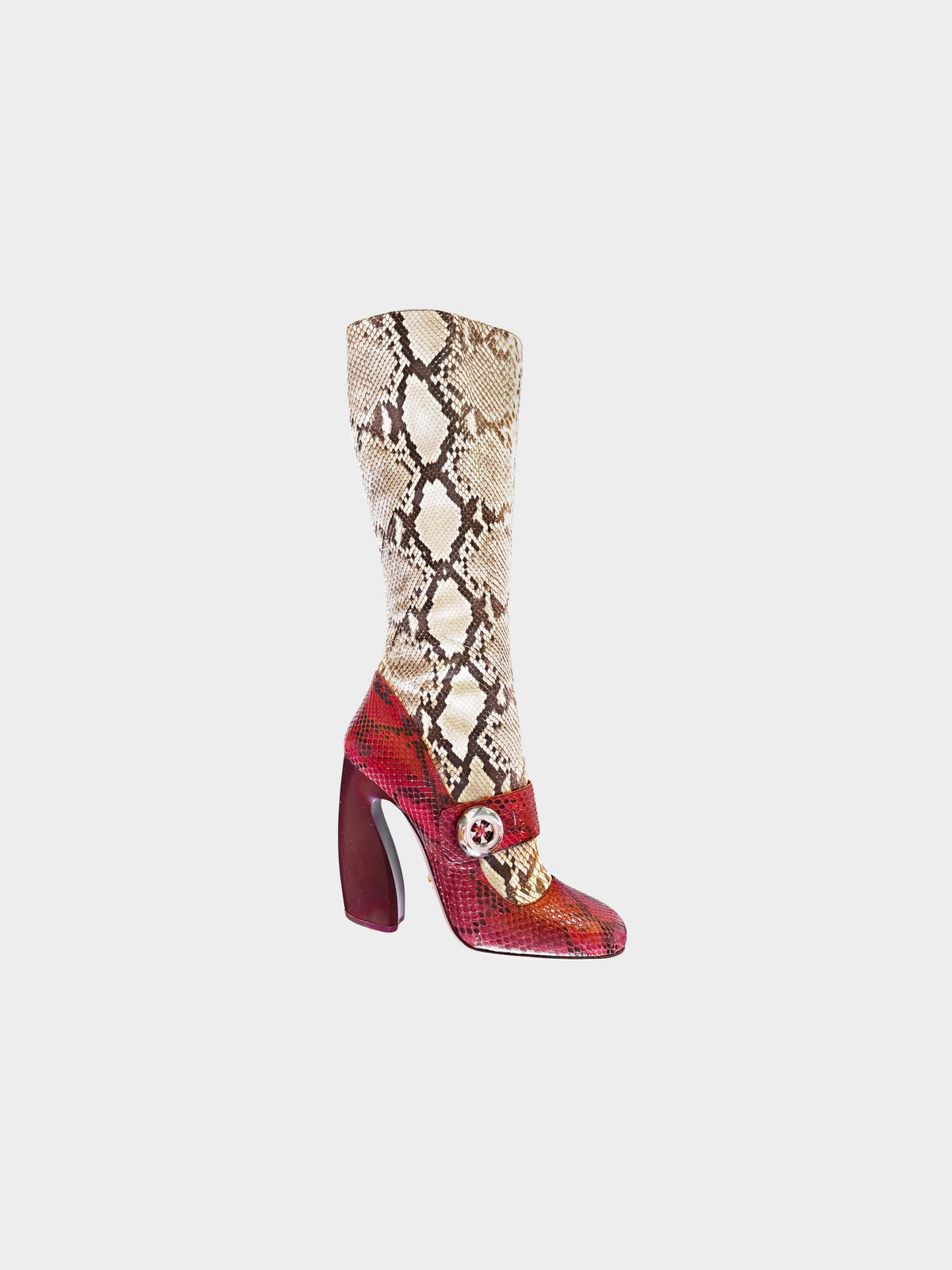 Prada FW 2011 Runway Red and Beige Python Leather Long Boots