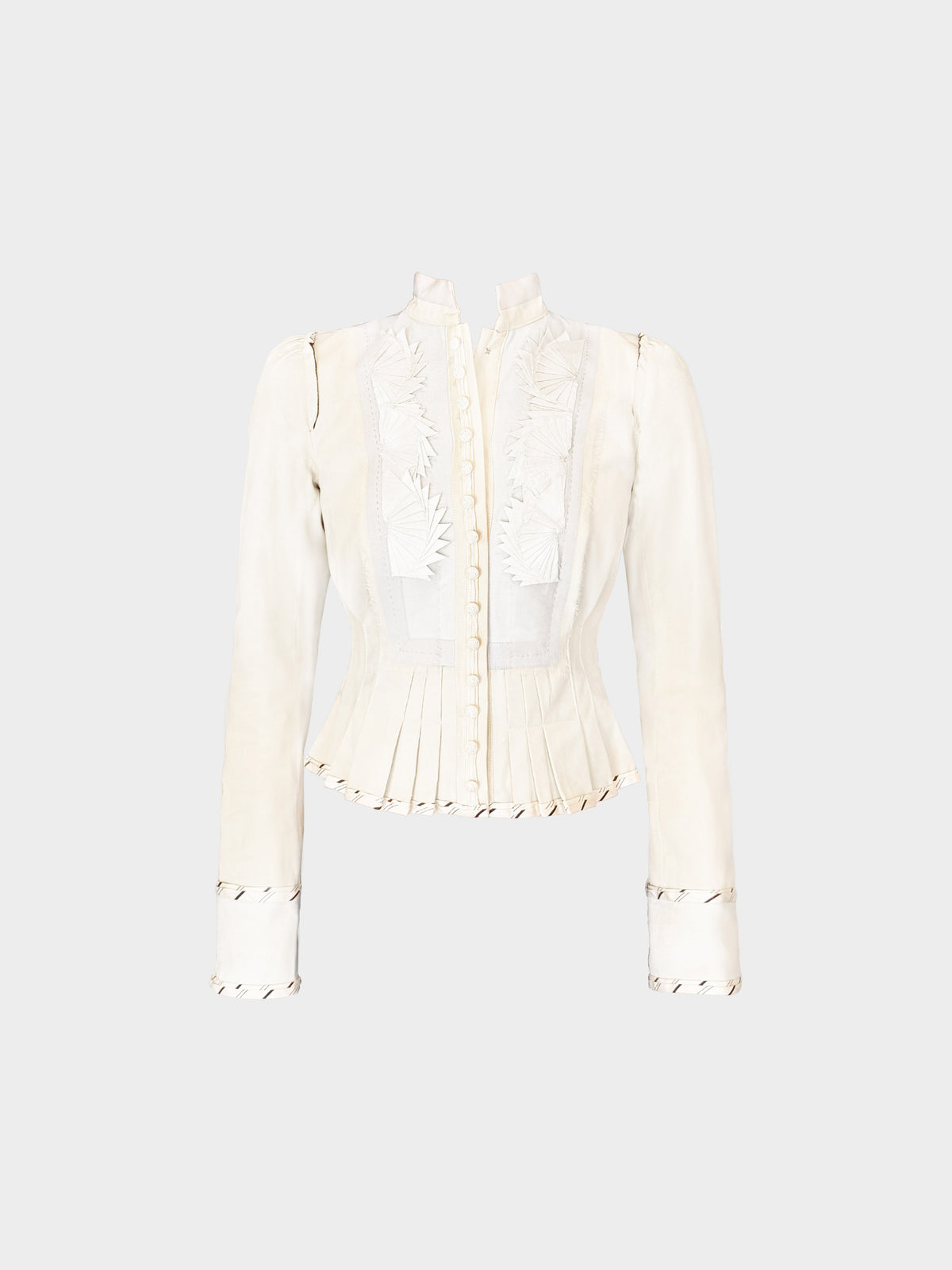 Chloé FW 2005 Ivory Origami Fan Motif Embellished Pleated Button-down Victorian Blazer
