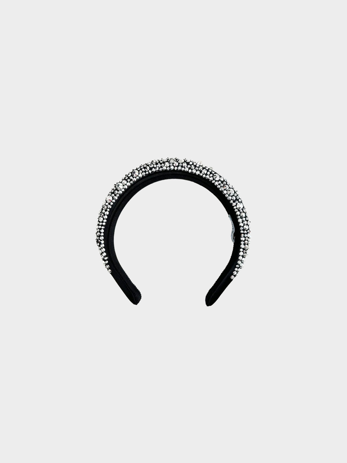 Prada 2020s Black Satin and Silver Crystal Studded Headband