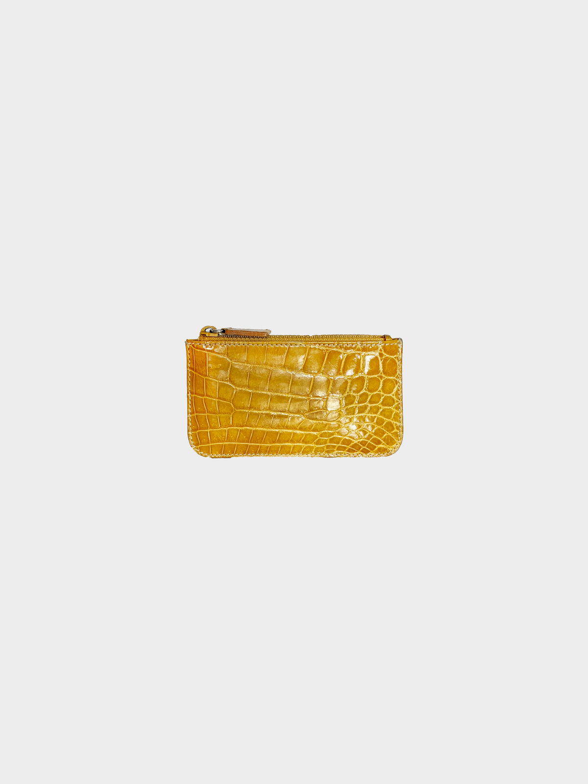Prada 2000s Yellow Crocodile Leather Key Pouch