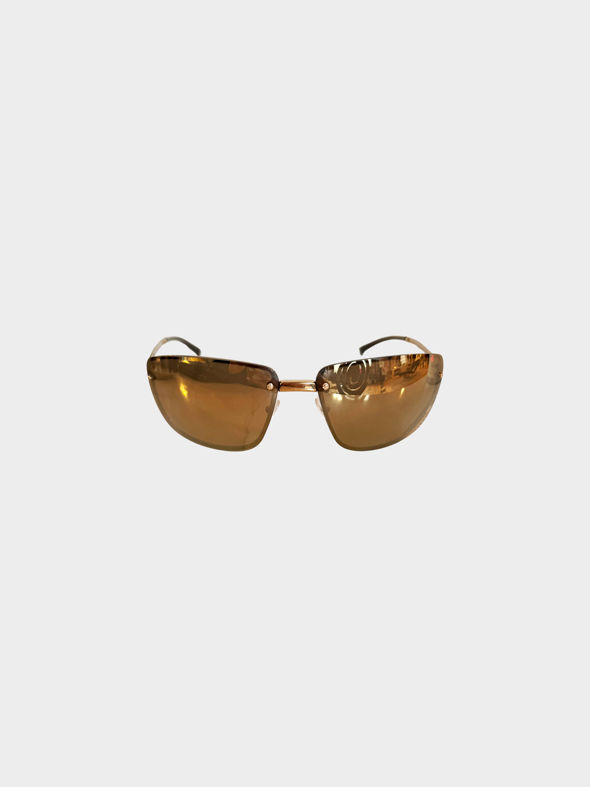 Gucci 2000s Brown and Gold Rimless GG1692/S Rectangular Sunglasses