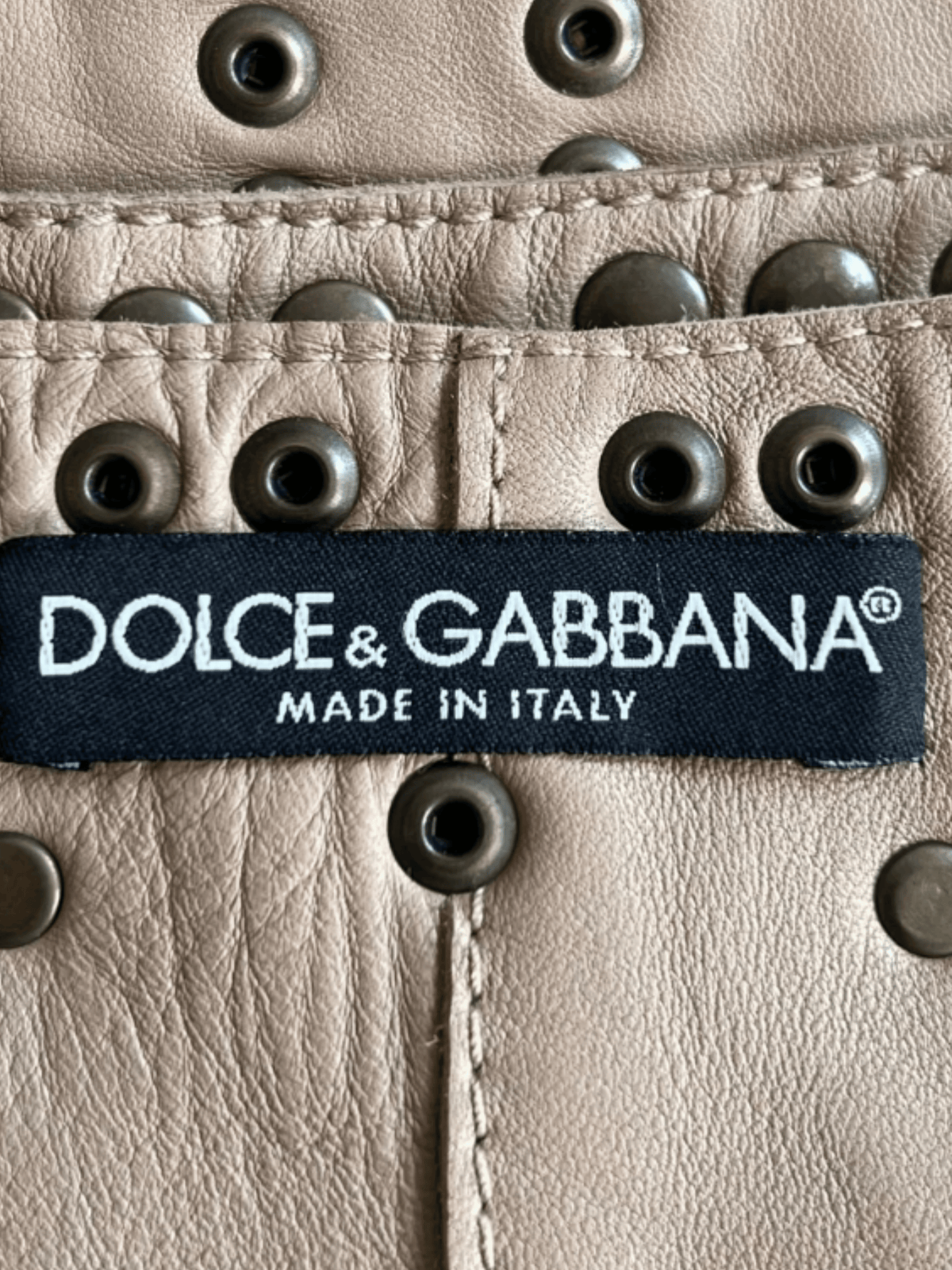 Dolce and Gabbana SS 2003 Beige Studded Leather Mini Skirt