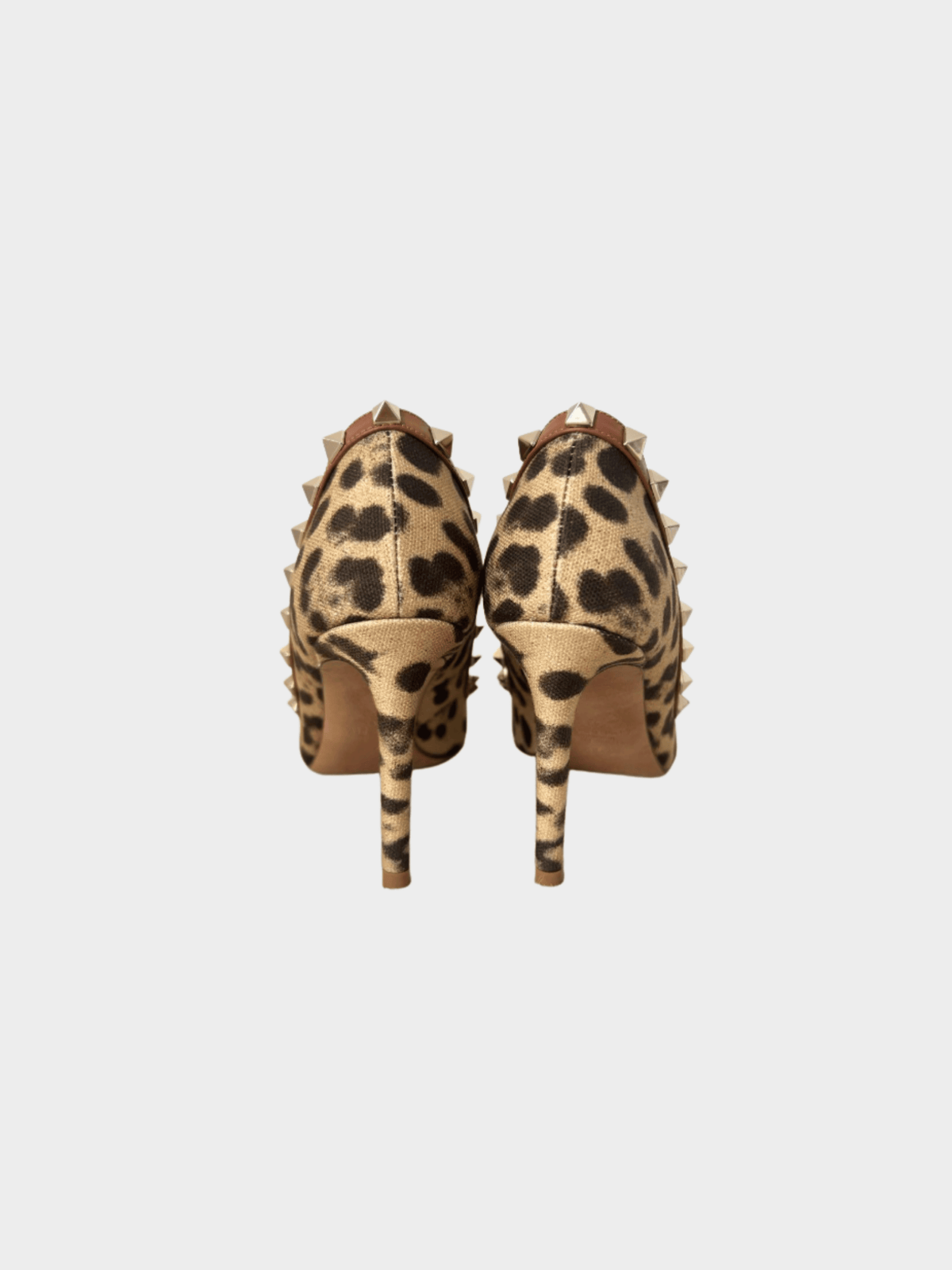 Valentino 2000s Beige Leopard Rockstud Heels