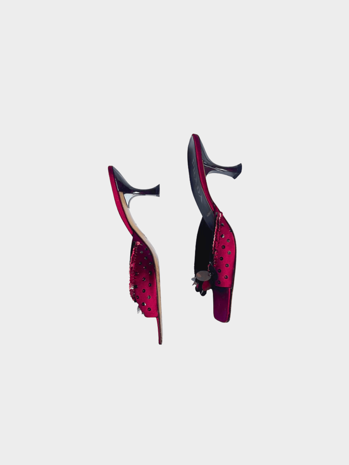 Prada 2000s Burgundy Sequined Satin Mules