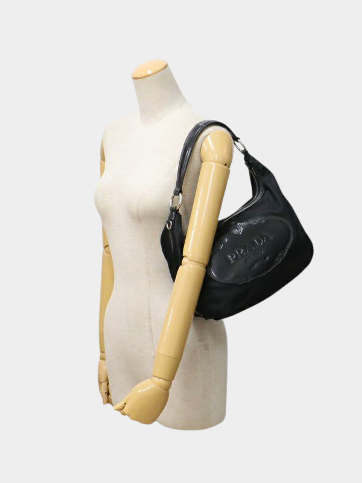 Prada 2000s Black Nylon Leather Logo-Embossed One-Shoulder Bag