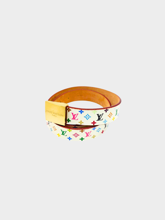 Louis Vuitton 2004 Takashi Murakami White Monogram Santurr Carre Belt