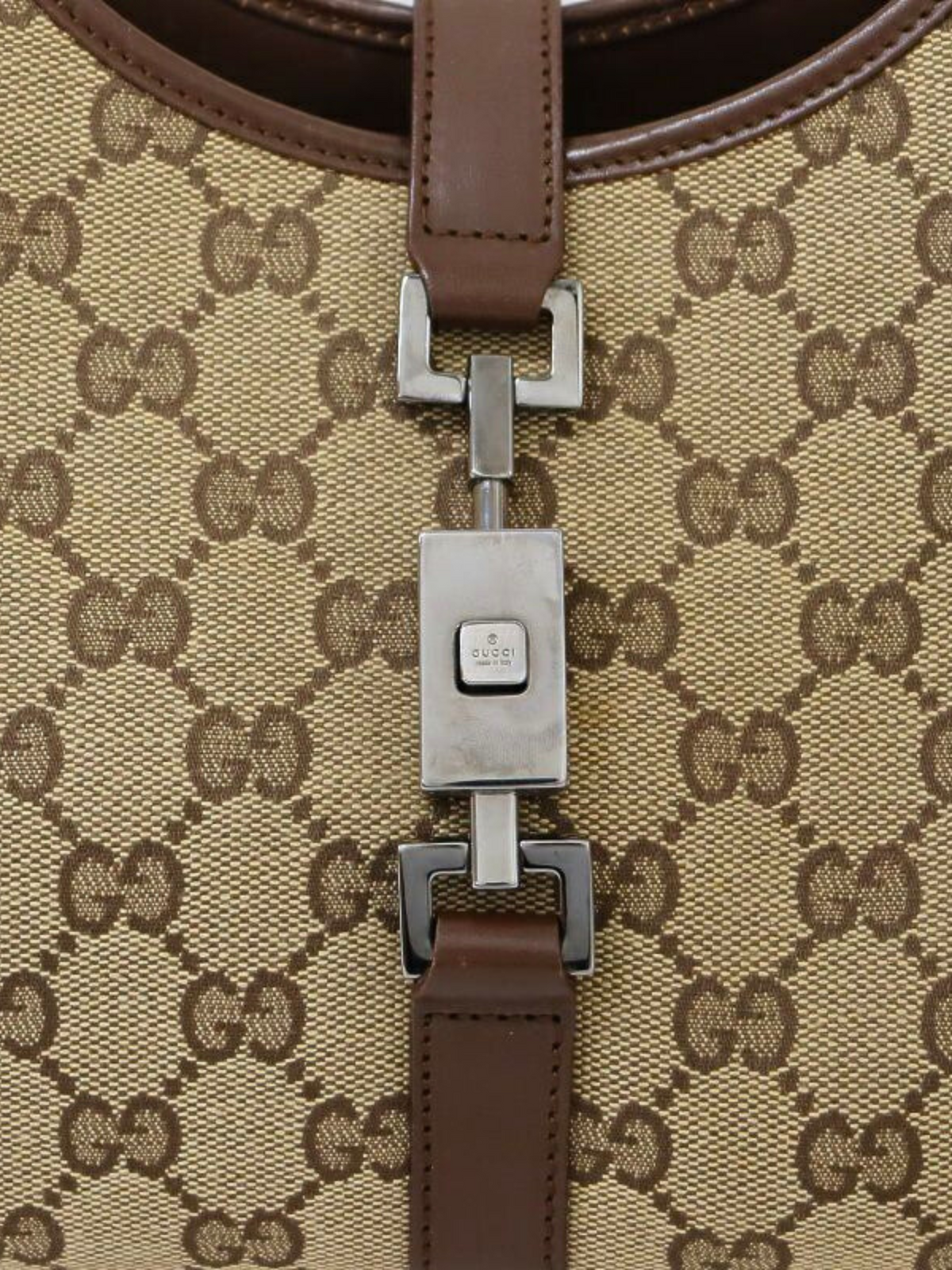 Gucci 2000s Beige Brown GG Jackie Canvas Handbag