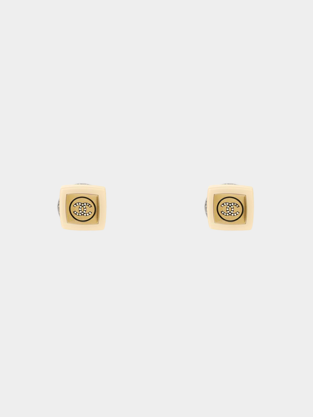 Chanel 2022 White Square CC Stud Earrings