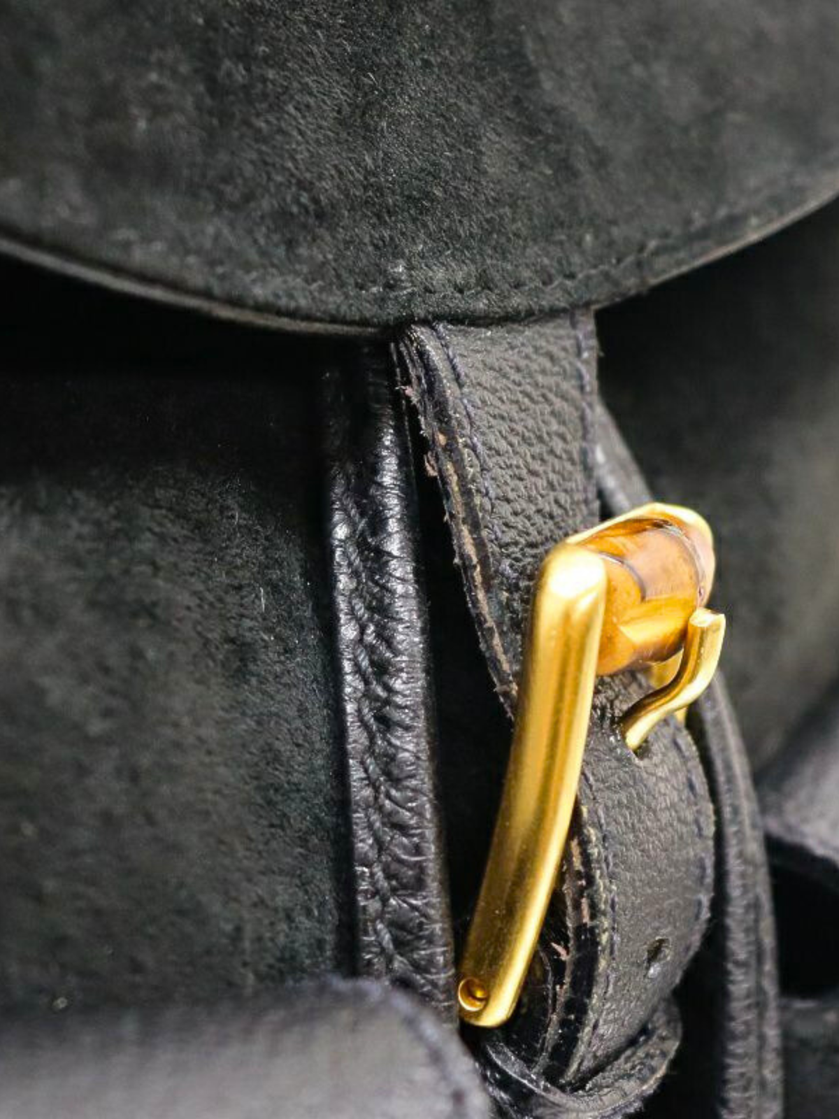 Gucci 2000s Black Suede Leather Bamboo Backpack