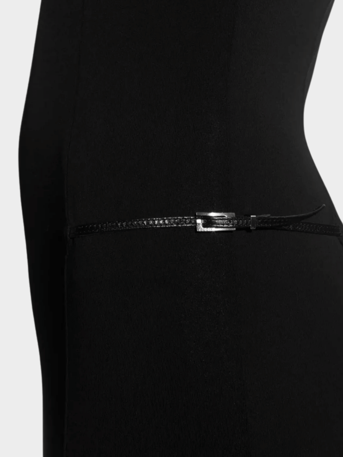 Gucci by Tom Ford 1998 Black Strapless Logo Belt Gown