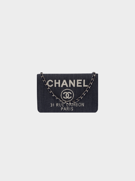 Chanel 2016 Navy Denim Wallet on Chain Bag