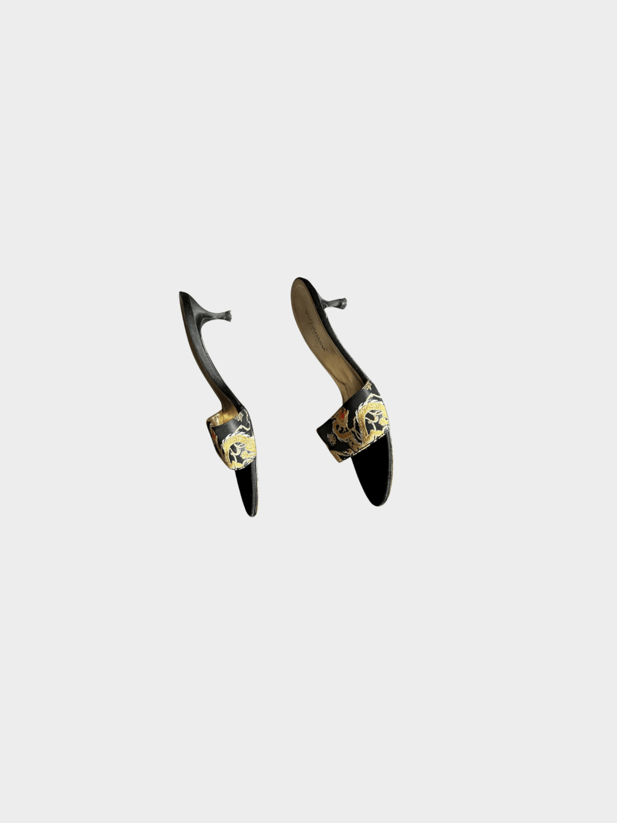 Dolce and Gabbana 2000s Black Satin Embroidered Kitten Heels