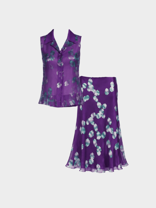 Emanuel Ungaro SS 2001 Purple Floral Silk Set
