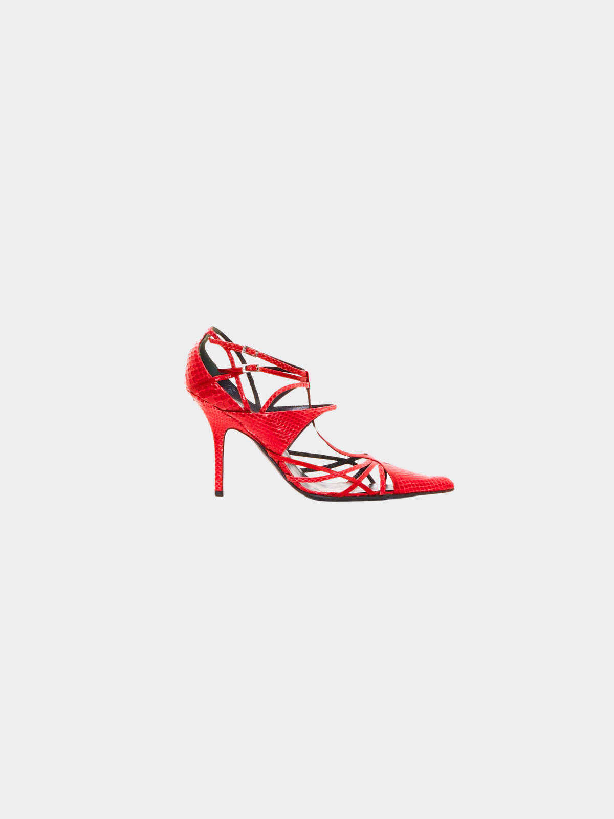 Christian Dior by John Galliano Early 2000s Red Python Strappy Pointed Toe Pumps
