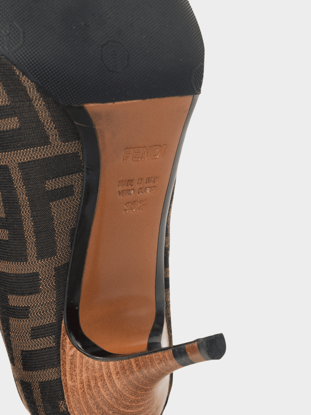 Fendi 2000s Tabacco and Nero Zucca Jacquard Bow Pumps