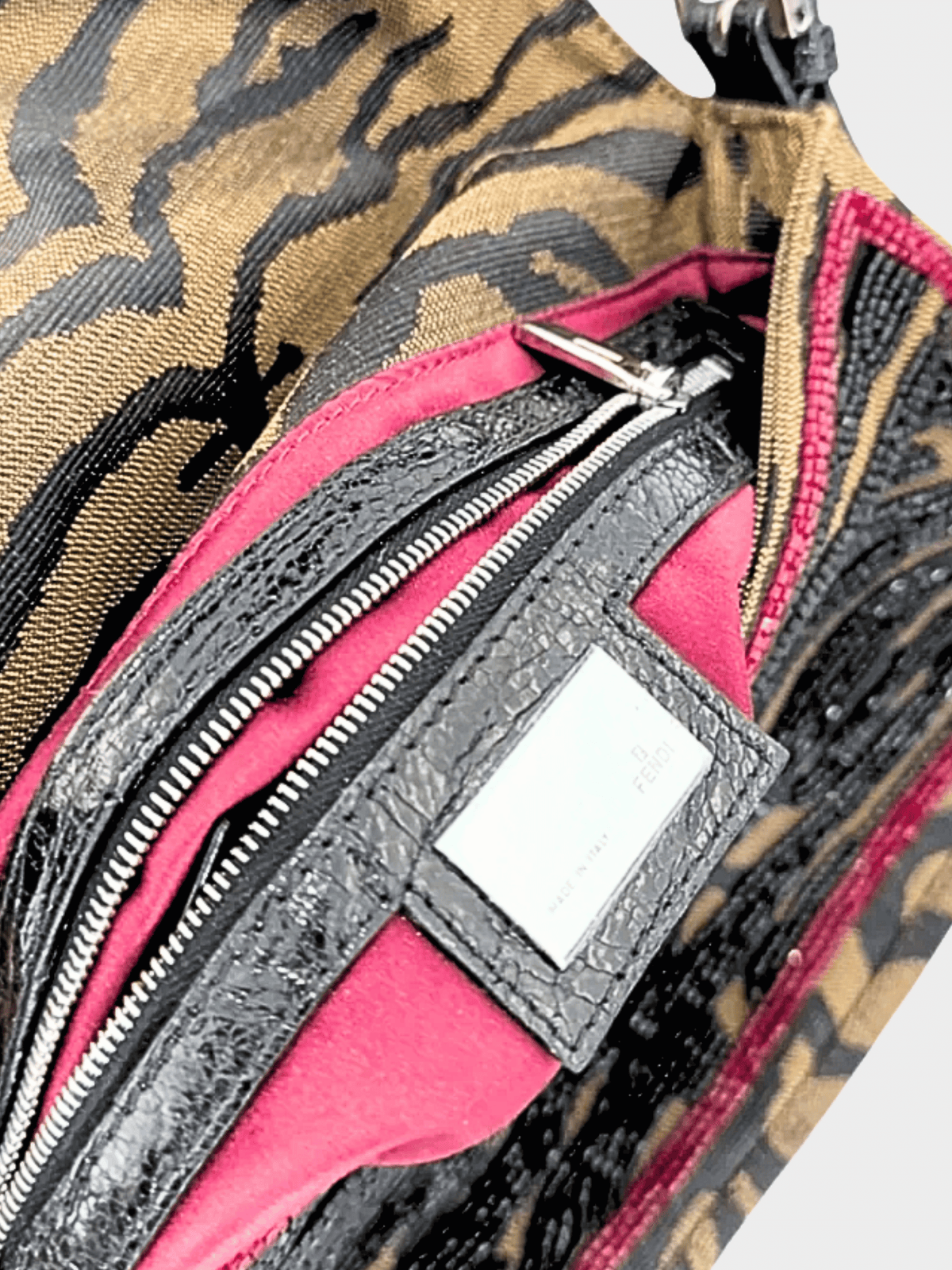 Fendi 2000s Brown Beaded Zebra Pattern Baguette Bag