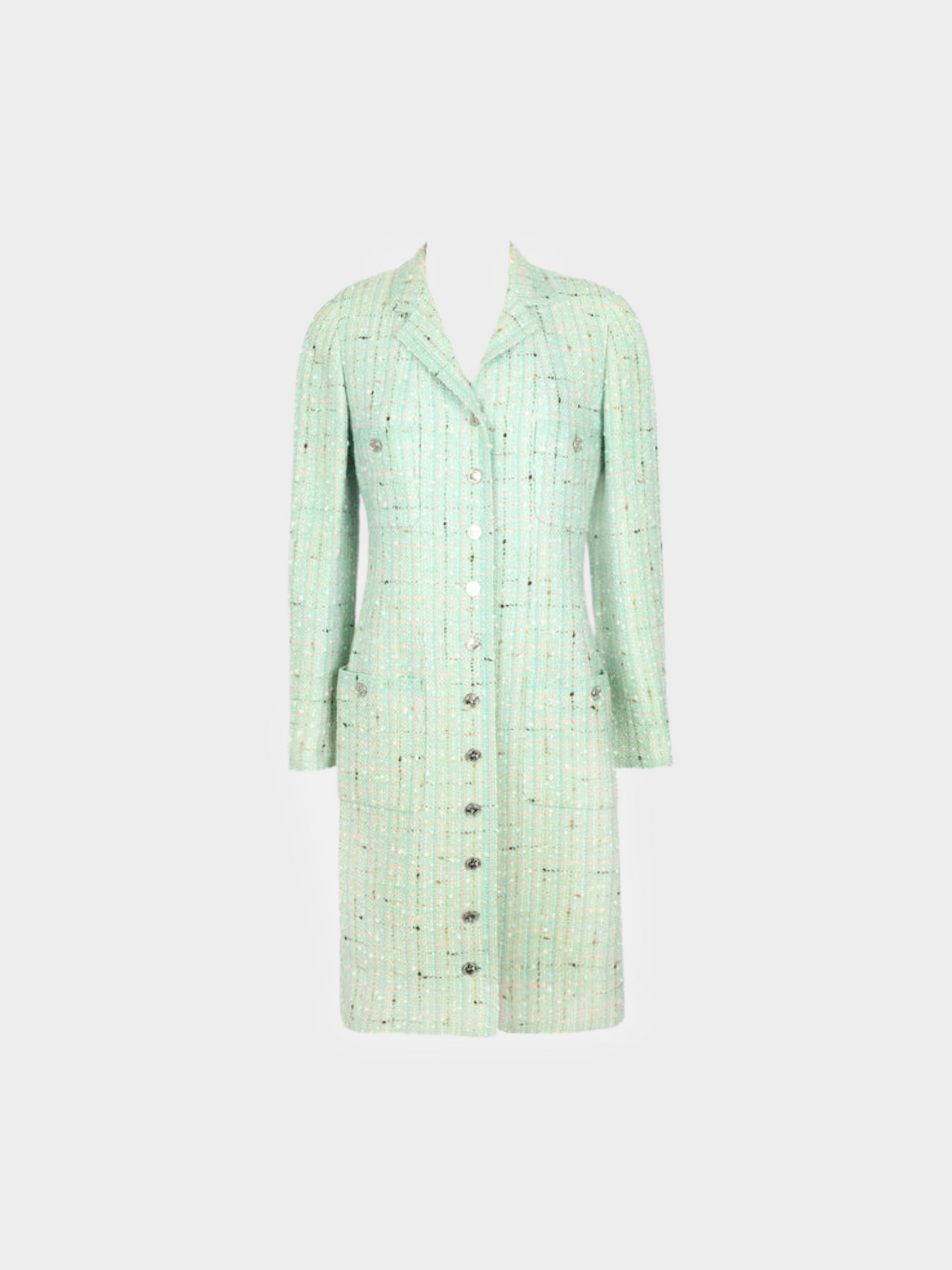 Chanel by Karl Lagerfeld SS 1996 Blue Tweed Collared Coat