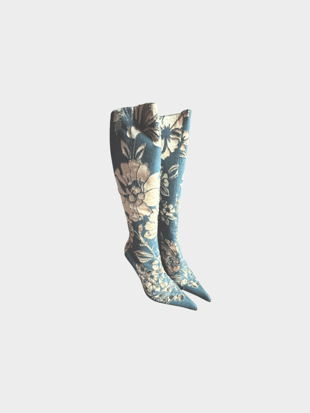 Roberto Cavalli SS 2002 Blue Floral Laser-Cut Denim Leopard Boots