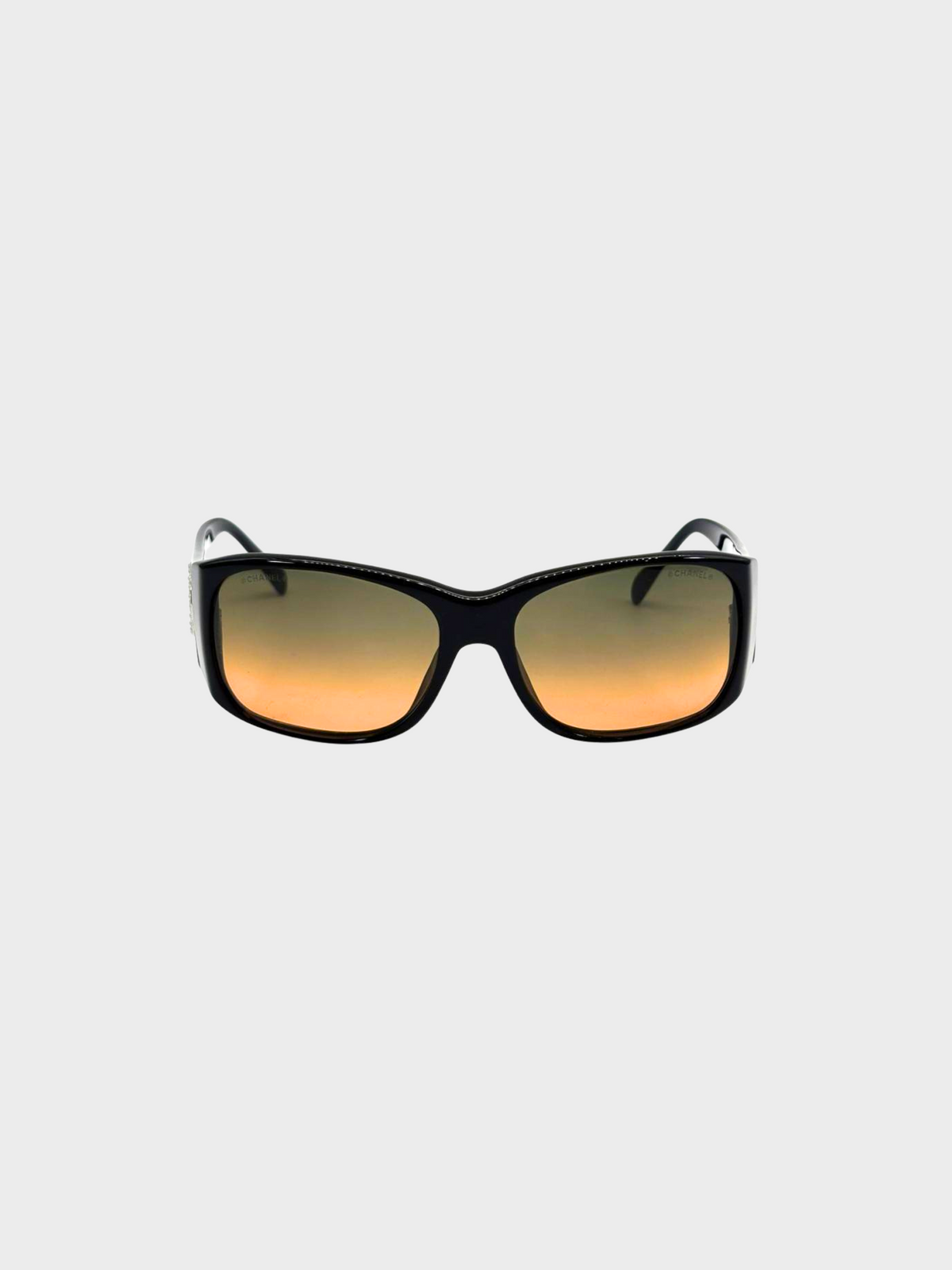 Chanel 2000s Black Coco Mark Faux Pearl Sunglasses