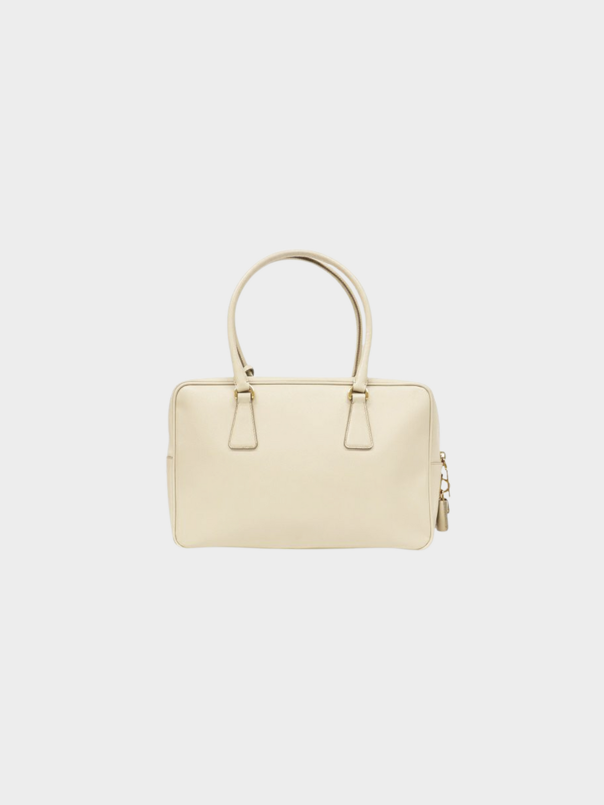 Prada 2010s White Saffiano Triangle Logo Leather Bag