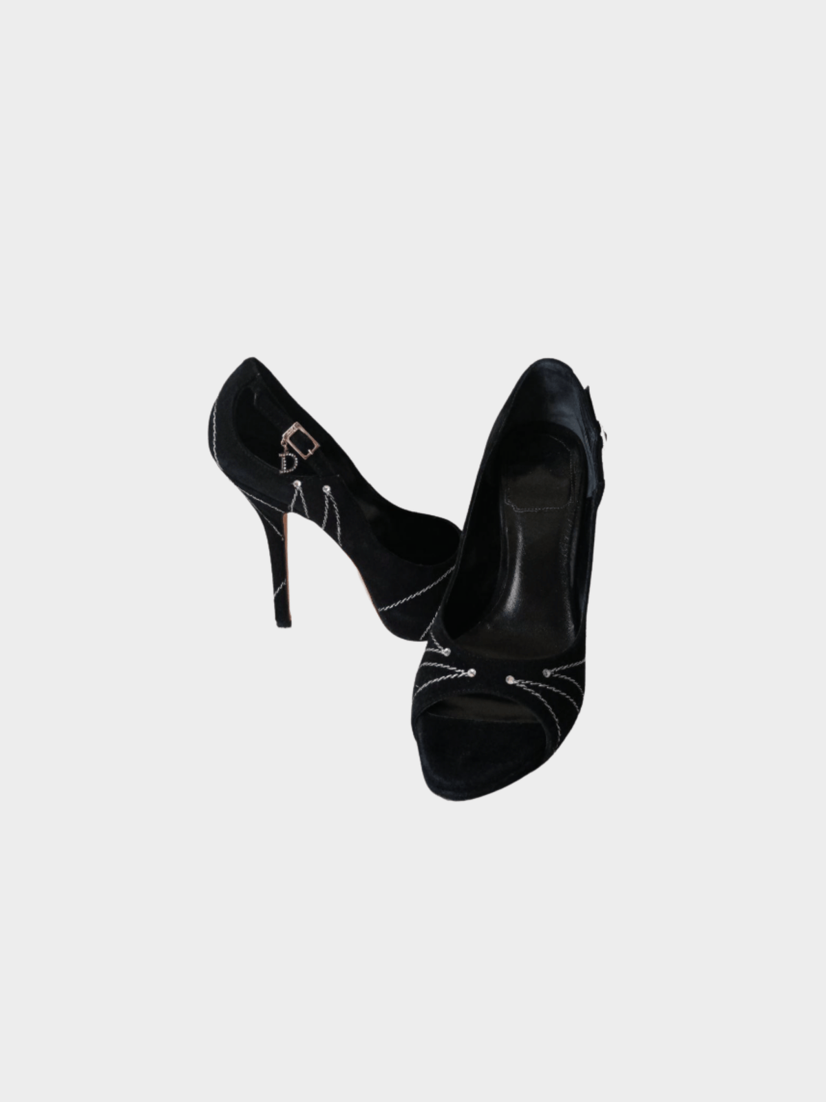 Christian Dior 2000s Black Suede Crystal Embellishments Slingback Sandals