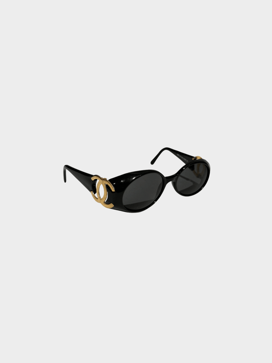 Chanel 2000s Black CC Rectangular Cat Eye Sunglasses