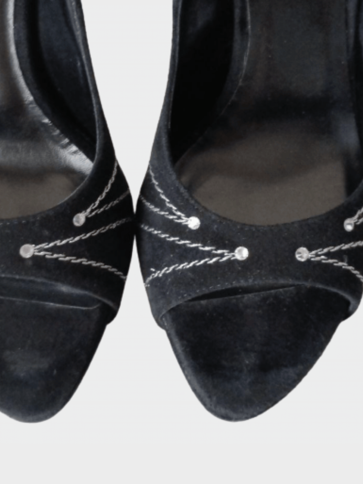 Christian Dior 2000s Black Suede Crystal Embellishments Slingback Sandals