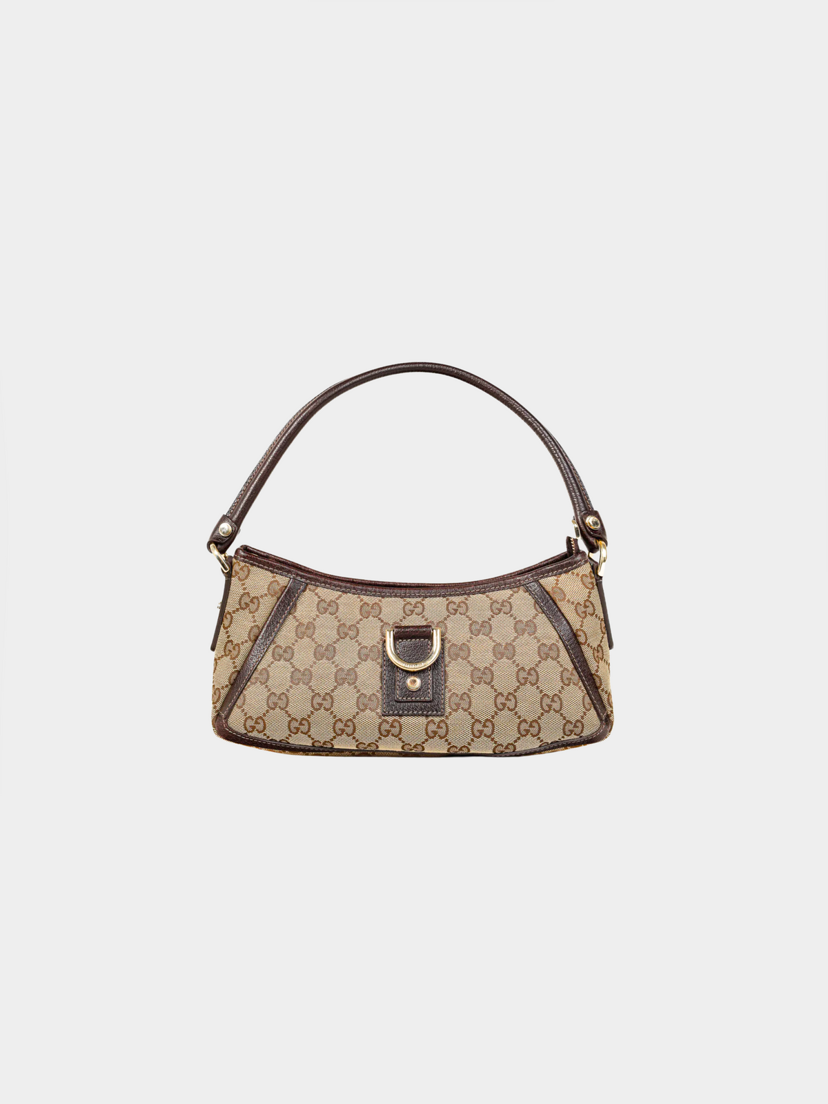 Gucci 2010s Brown Monogram D Ring Abbey Pochette Shoulder Bag