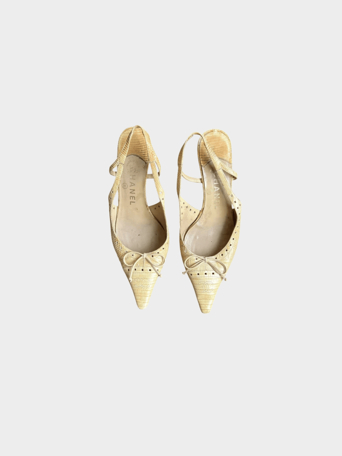 Chanel 2000s Beige Lizard Slingback Heels