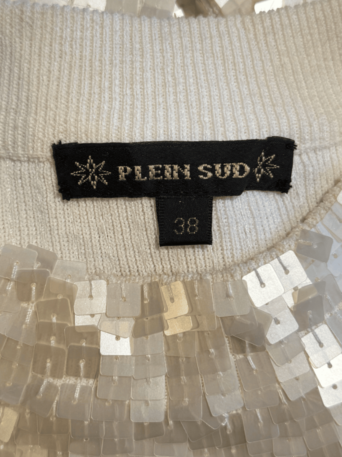 Plein Sud 2000s White Sequin Halter Neck Top